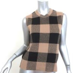 CHRISTIAN DIOR CHECKED CASHMERE TOP TAN/BLACK SIZE 4 SLEEVELESS SWEATER VEST